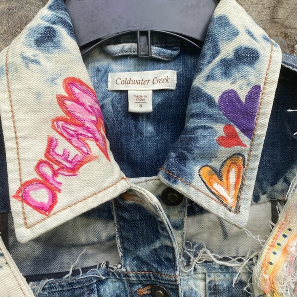 Custom hand painted Cropped Jean Jacket - Picture 3 of 16